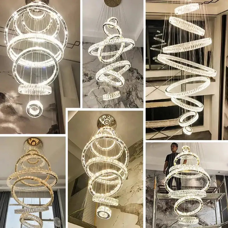 Modern golden spiral crystal chandelier living room pendant lamp