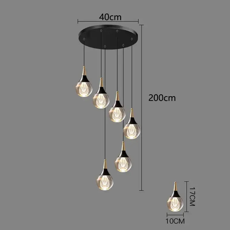 Modern black and gold chandelier stair pendant lamp living room