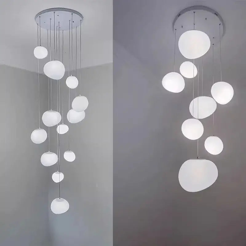 Minimalist white spherical crystal chandelier stair pendant lamp living room