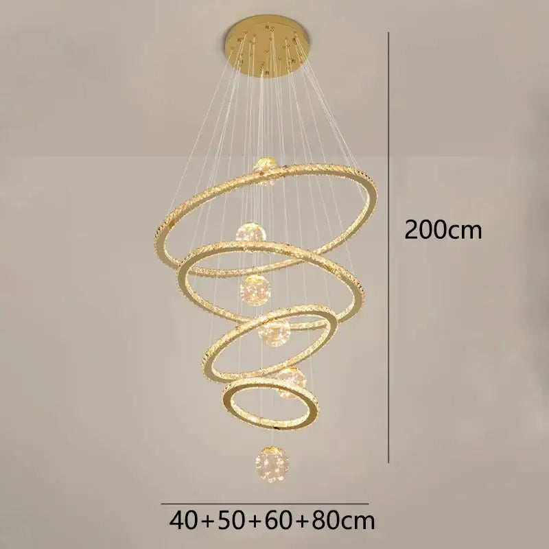 Golden spiral decorbites crystal chandelier stair living room light