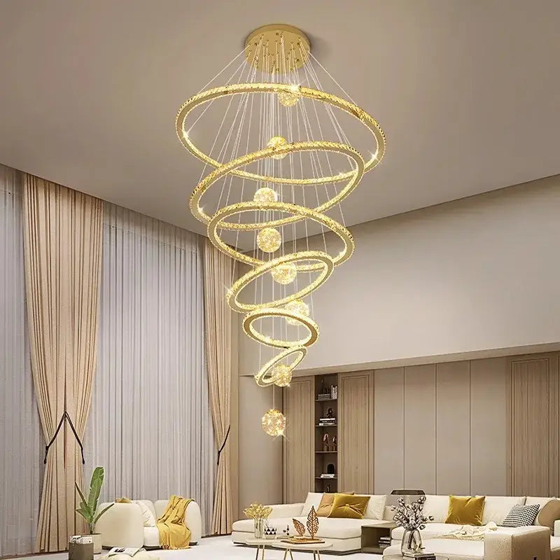 Golden spiral decorbites crystal chandelier stair living room light