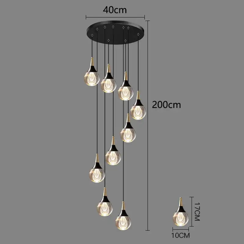 Modern black and gold chandelier stair pendant lamp living room