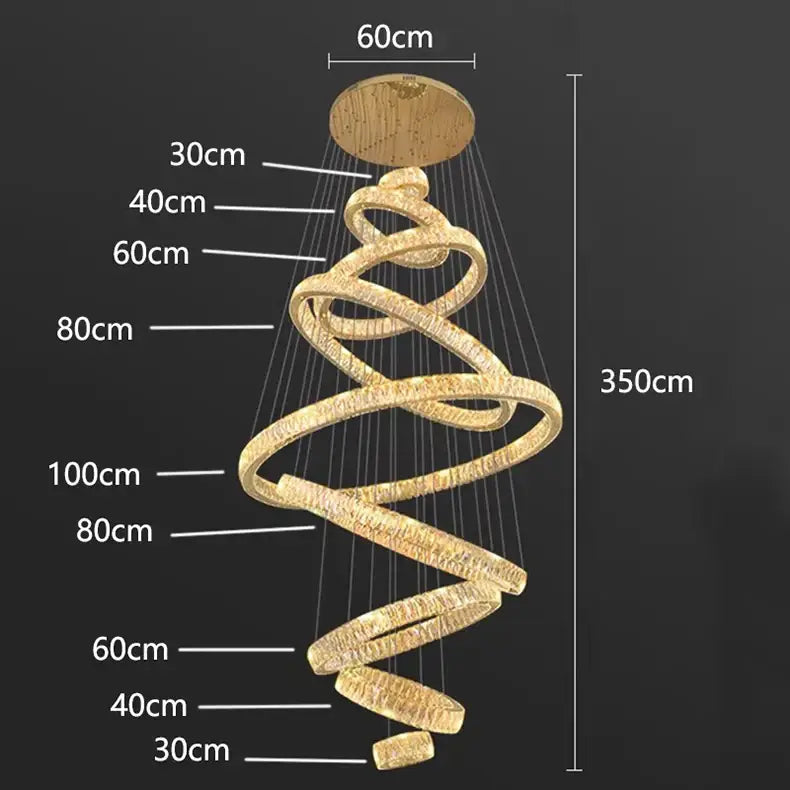 Modern golden spiral crystal chandelier living room pendant lamp