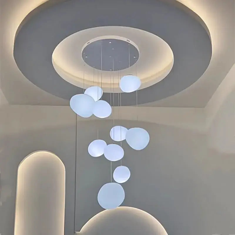 Minimalist white spherical crystal chandelier stair pendant lamp living room