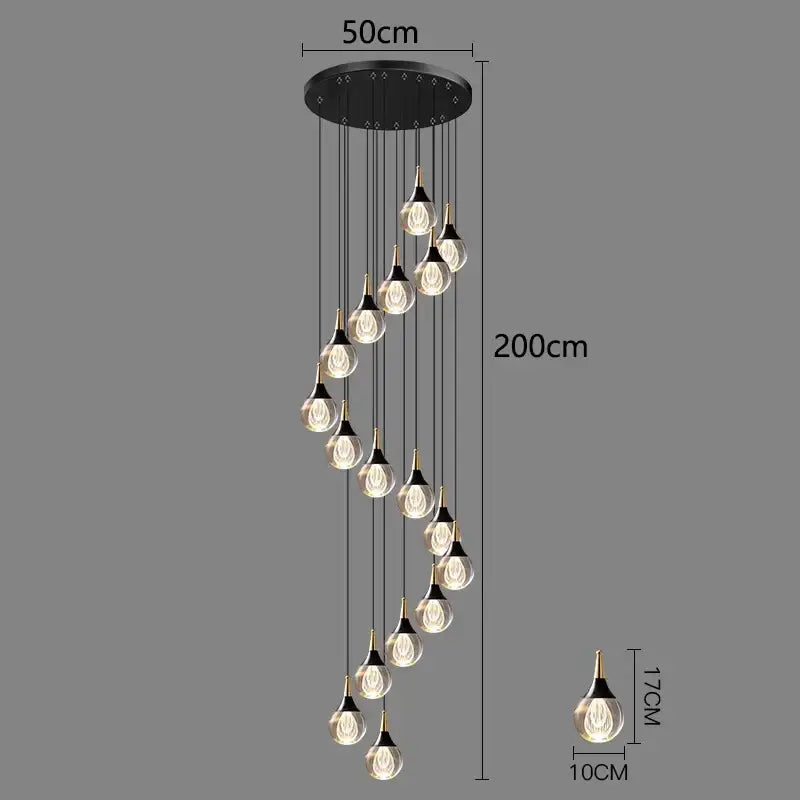 Modern black and gold chandelier stair pendant lamp living room
