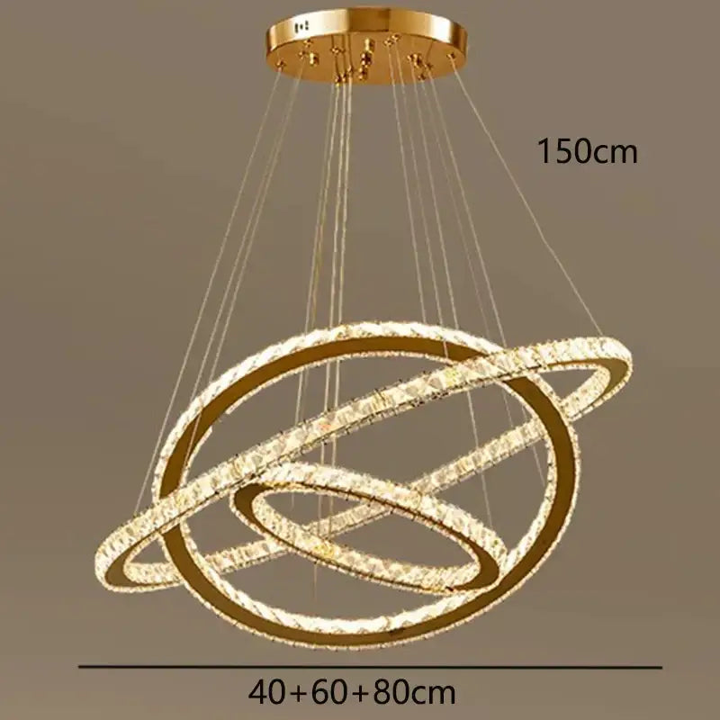 Modern golden interlocking ring crystal chandelier living room light