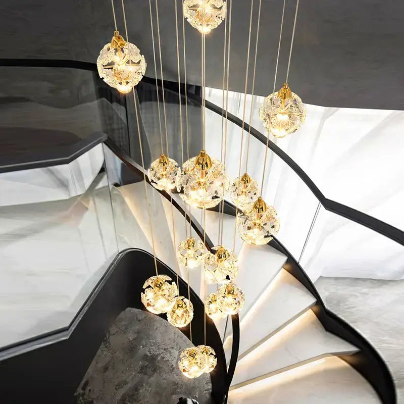Modern gold crystal chandelier stair pendant lamp living room