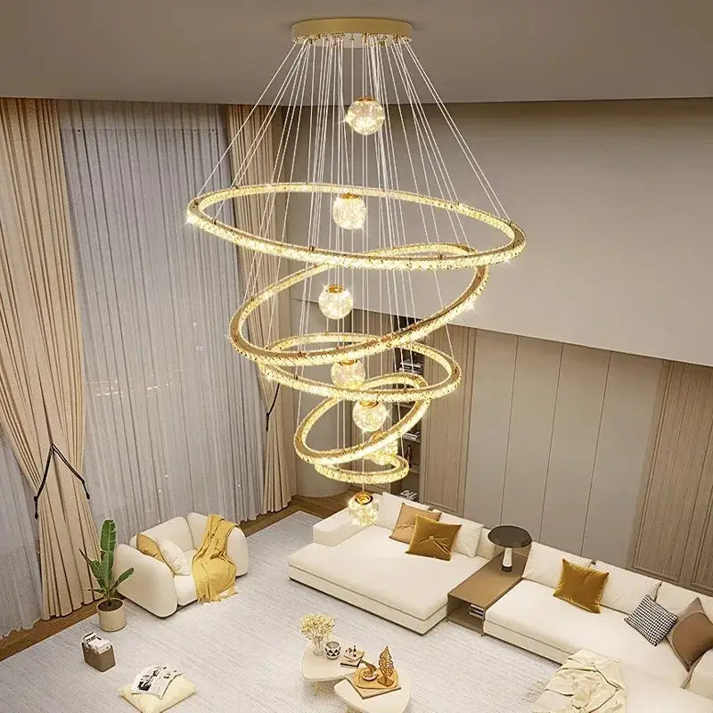 Golden spiral decorbites crystal chandelier stair living room light
