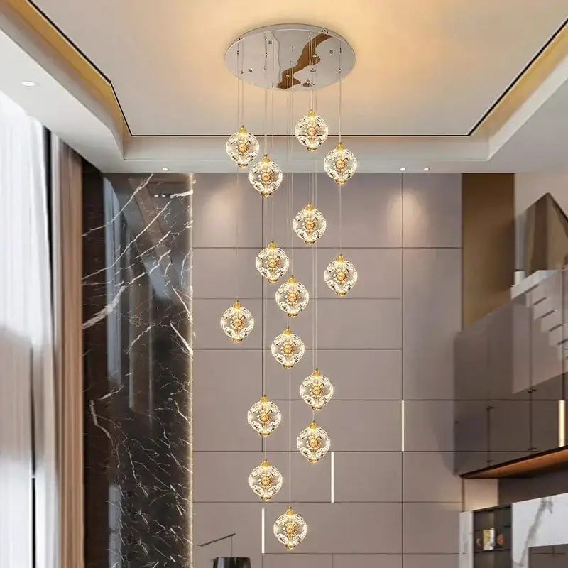 Modern gold crystal chandelier stair pendant lamp living room
