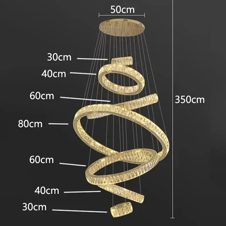 Modern golden spiral crystal chandelier living room pendant lamp