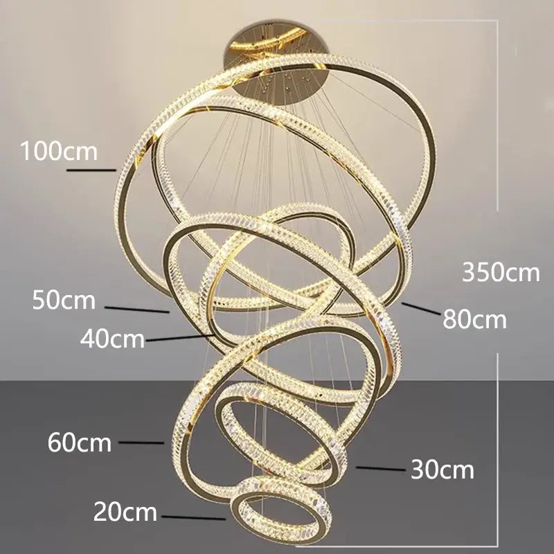 Modern golden spiral crystal chandelier living room pendant light