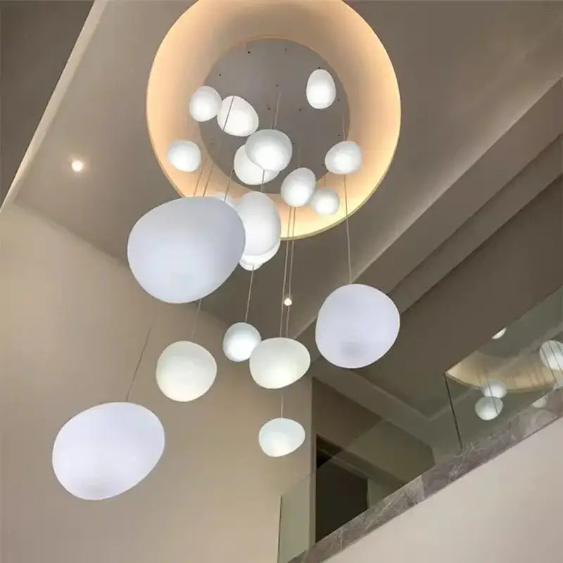 Minimalist white spherical crystal chandelier stair pendant lamp living room