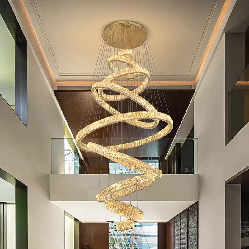 Modern golden spiral crystal chandelier living room pendant lamp