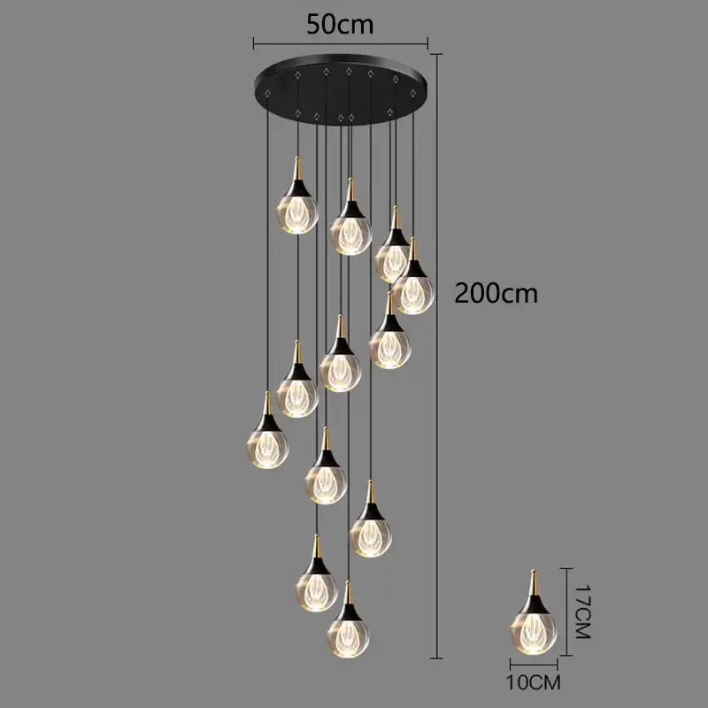 Modern black and gold chandelier stair pendant lamp living room