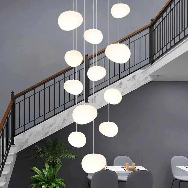 Minimalist white spherical crystal chandelier stair pendant lamp living room