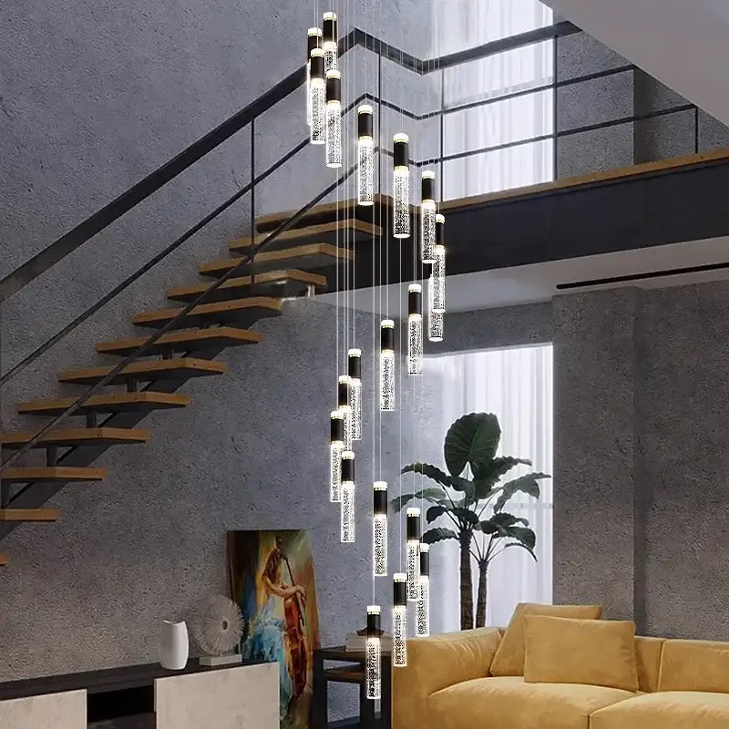 Modern crystal chandelier stair pendant lamp living room black accent