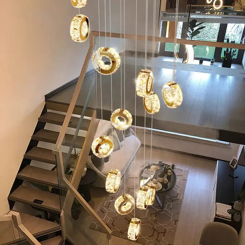 Decorbites crystal chandelier stair spiral gold pendant living room