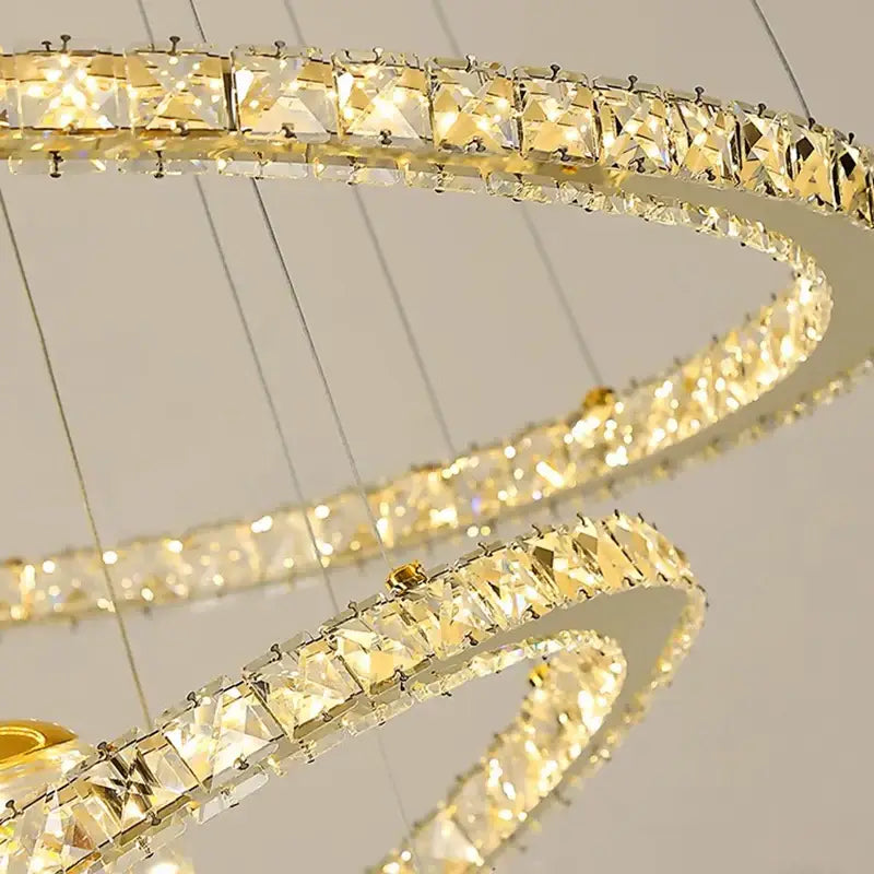 Decorbites crystal chandelier golden spiral ring lamp living room