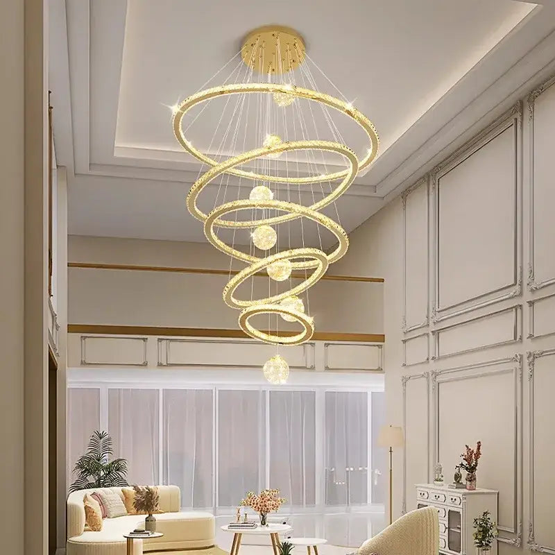 Decorbites crystal chandelier golden spiral ring lamp living room