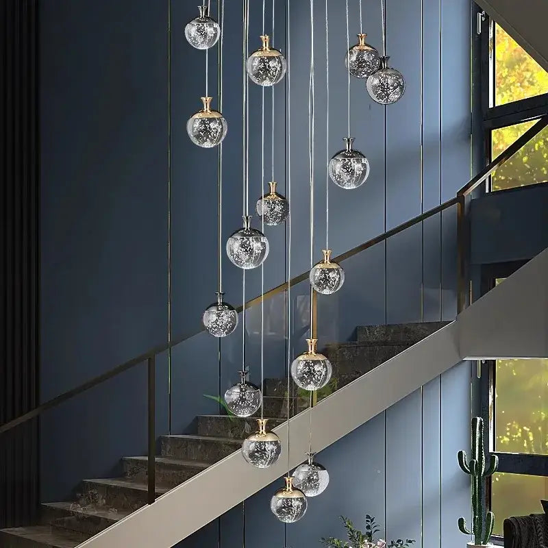 Modern gold crackled glass chandelier stair pendant lamp living room