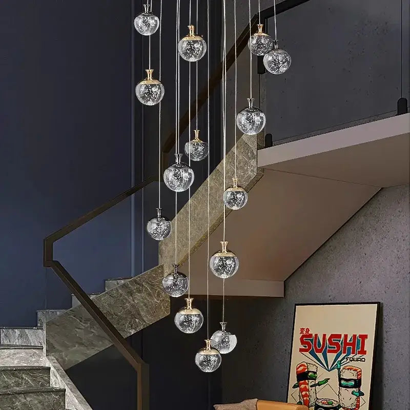 Modern gold crackled glass chandelier stair pendant lamp living room