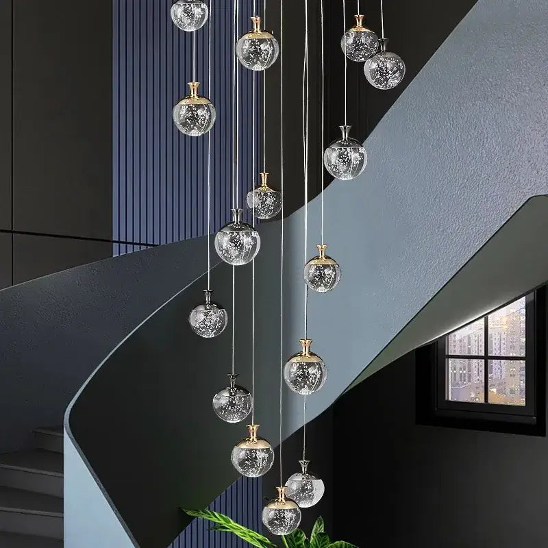 Modern gold crackled glass chandelier stair pendant lamp living room