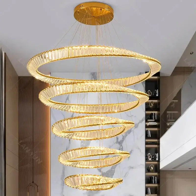 Golden spiral decorbites crystal chandelier living room pendant light