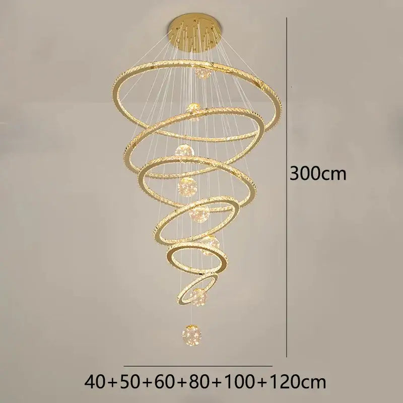 Decorbites crystal chandelier golden spiral ring lamp living room