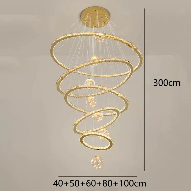 Decorbites crystal chandelier golden spiral ring lamp living room