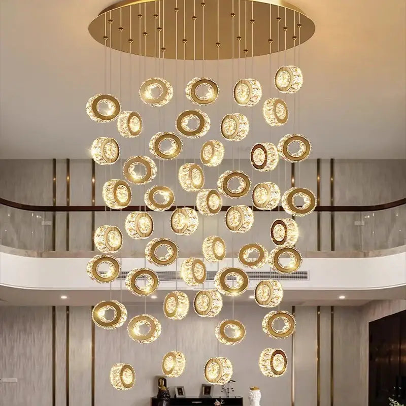 Decorbites crystal chandelier stair spiral gold pendant living room