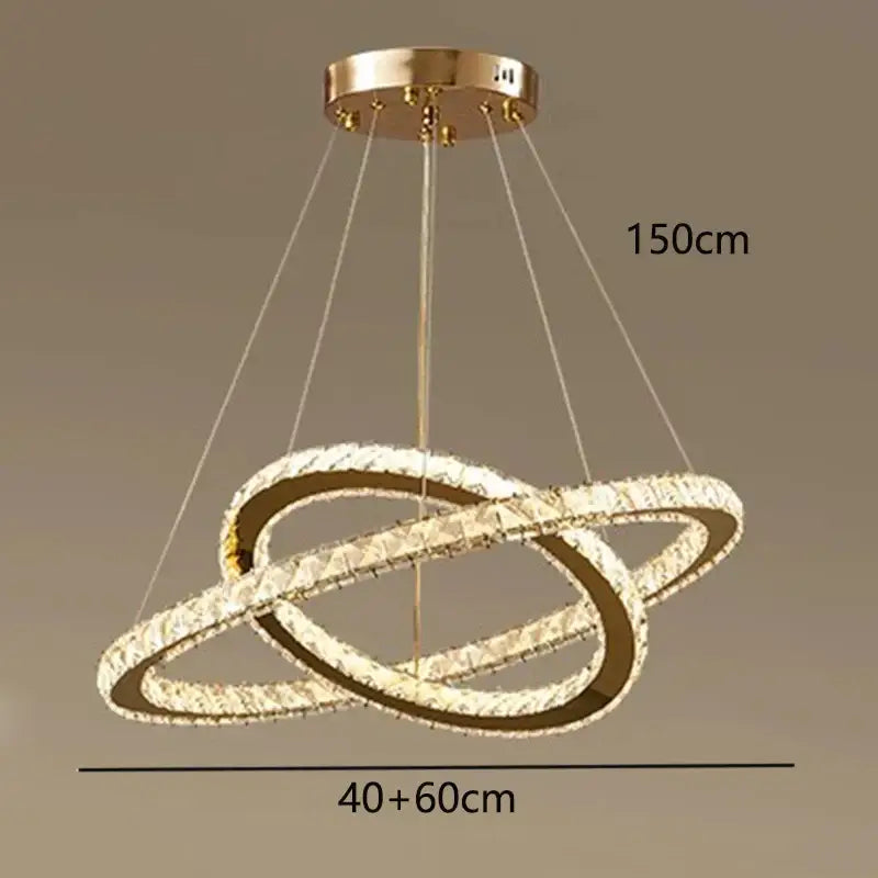Golden interlocking ring crystal chandelier stair pendant living room