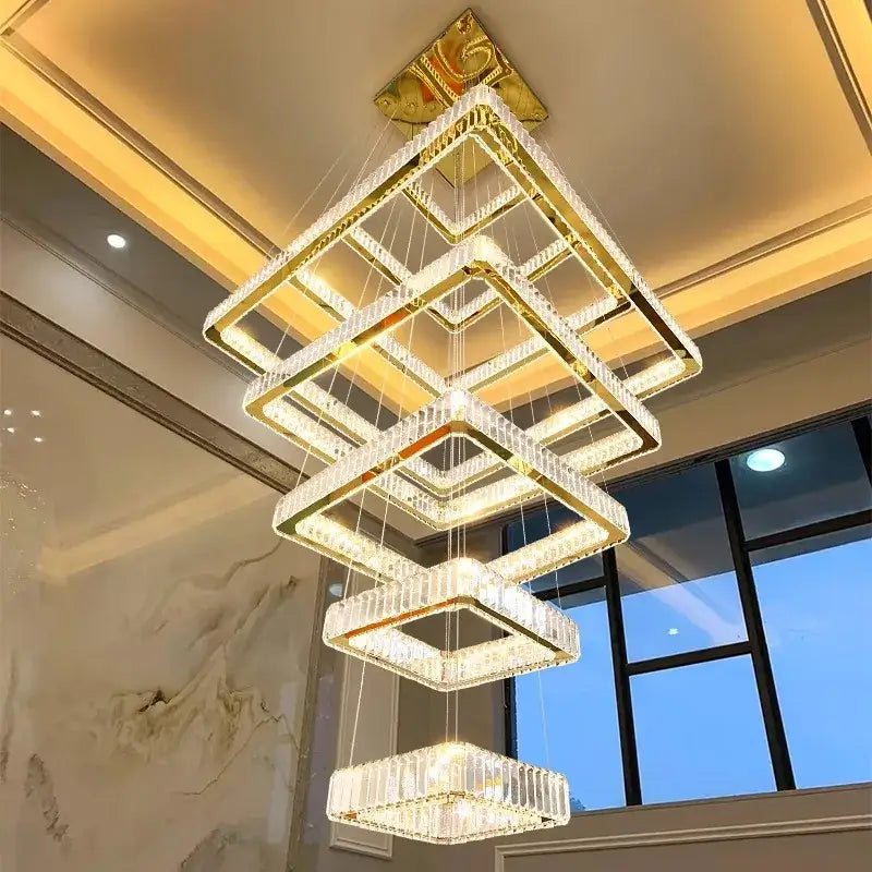 Modern multi tier gold crystal chandelier stair pendant light