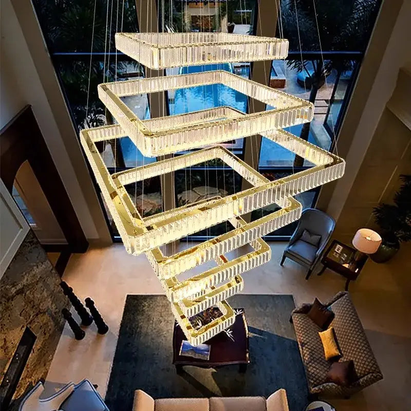 Modern multi tier gold crystal chandelier stair pendant light