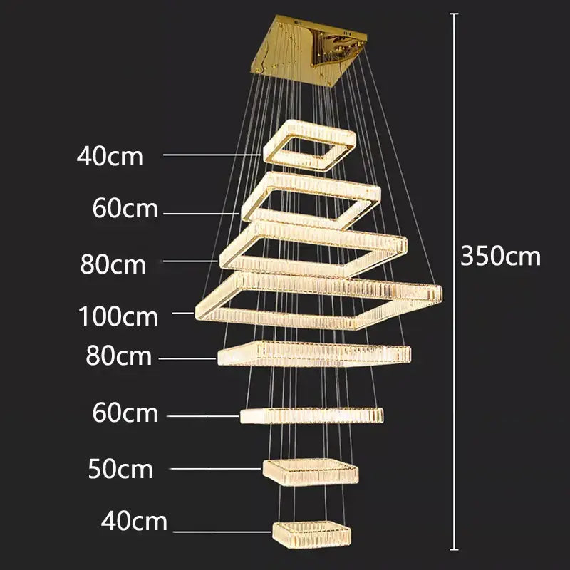 Modern multi tier gold crystal chandelier stair pendant light