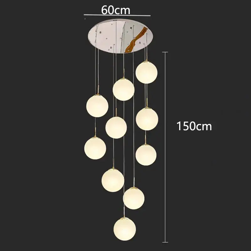 Modern white spherical crystal chandelier stair pendant light living room