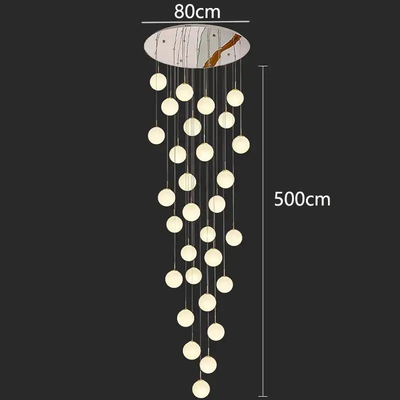 Modern white spherical crystal chandelier stair pendant light living room