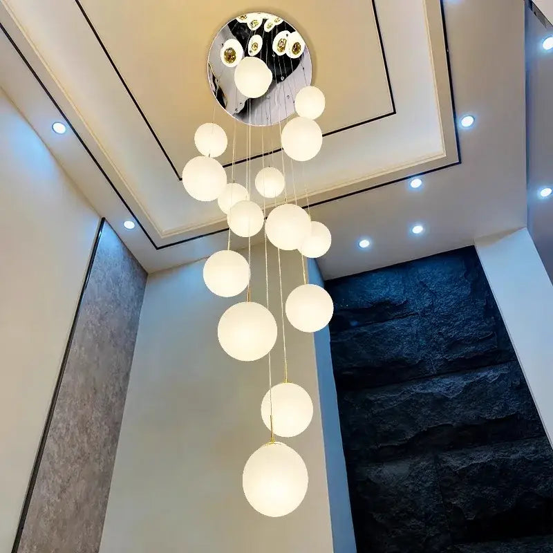 Modern white spherical crystal chandelier stair pendant light living room