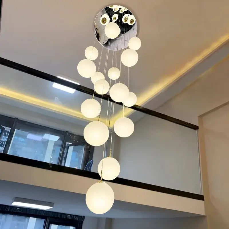 Modern white spherical crystal chandelier stair pendant light living room