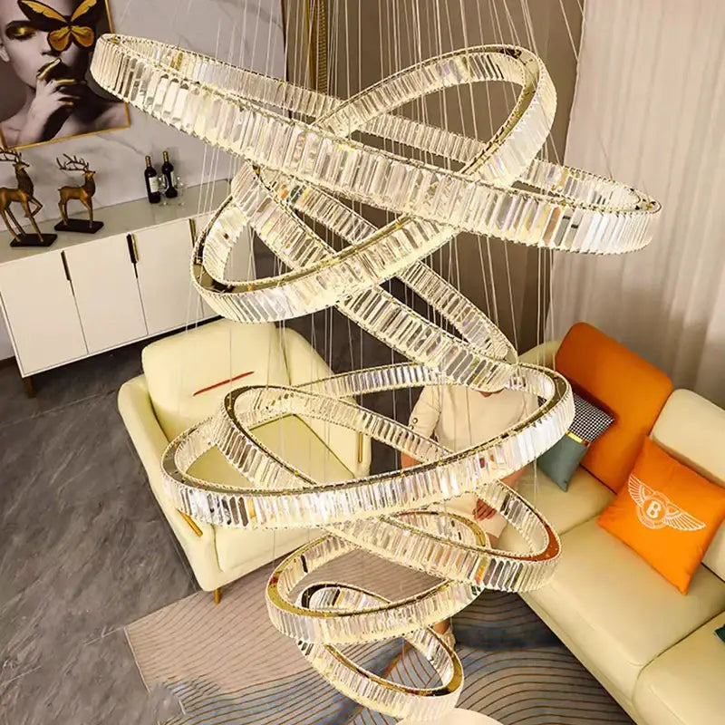 Golden spiral decorbites crystal chandelier stair pendant living room