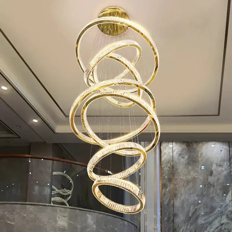 Golden spiral decorbites crystal chandelier stair pendant living room