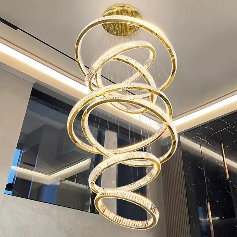 Golden spiral decorbites crystal chandelier stair pendant living room