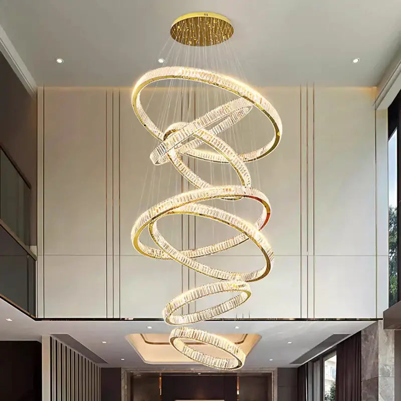Golden spiral decorbites crystal chandelier stair pendant living room