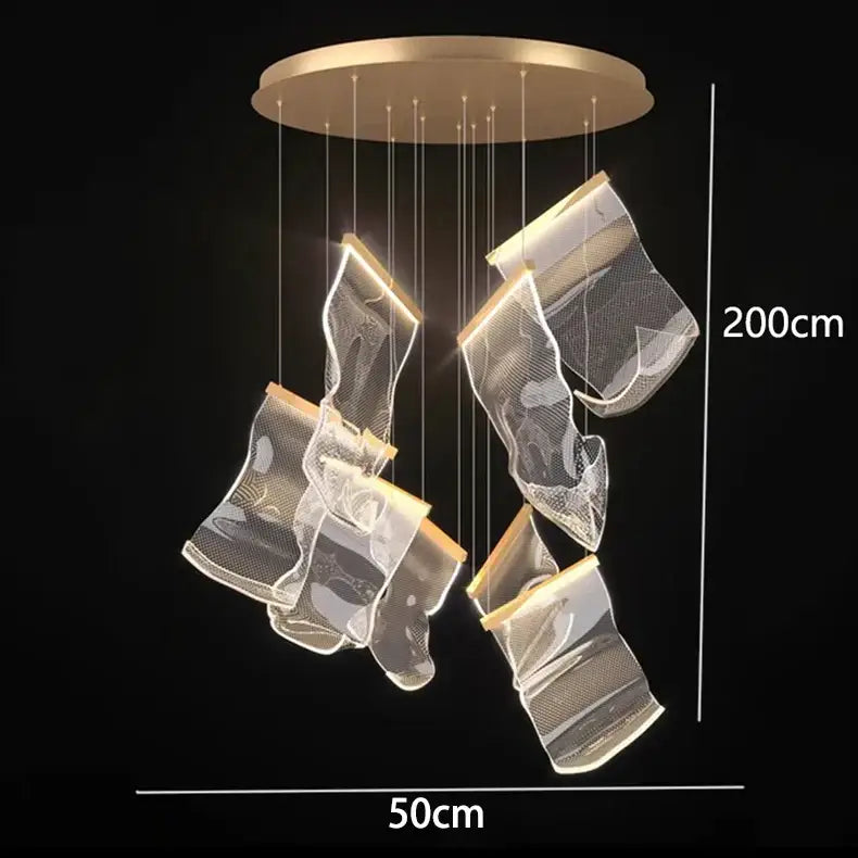 Modern sculptural glass crystal chandelier stair pendant light