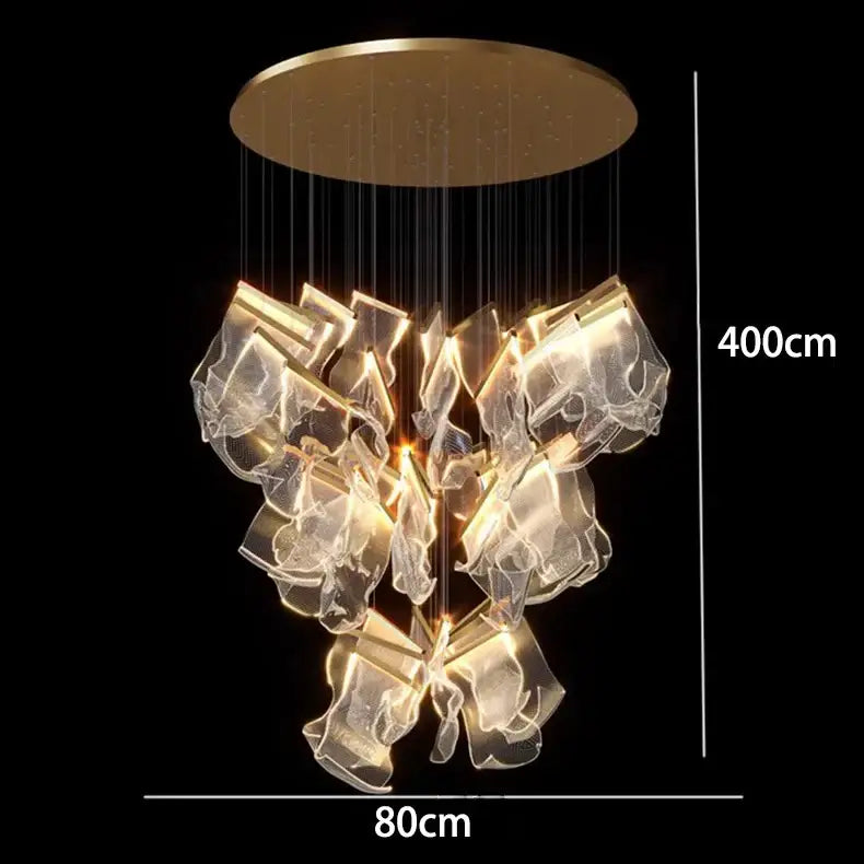 Modern sculptural glass crystal chandelier stair pendant light