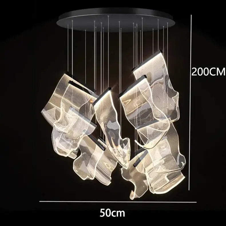 Modern sculptural glass crystal chandelier stair pendant light