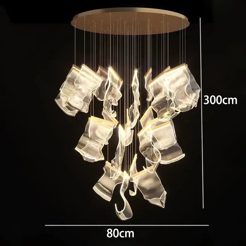 Modern sculptural glass crystal chandelier stair pendant light