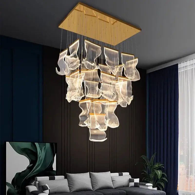 Modern sculptural glass crystal chandelier stair pendant light