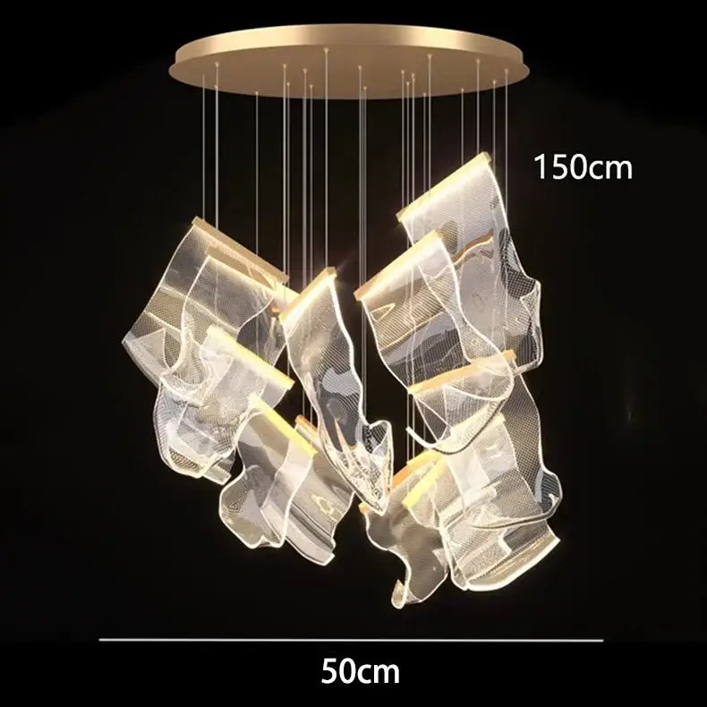 Modern sculptural glass crystal chandelier stair pendant light