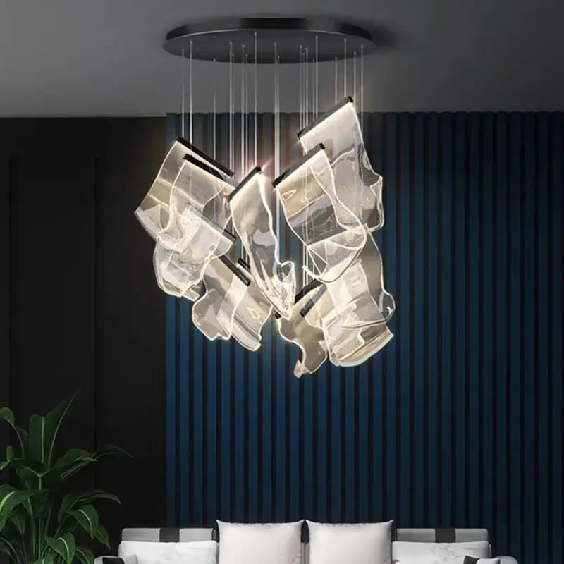 Modern sculptural glass crystal chandelier stair pendant light