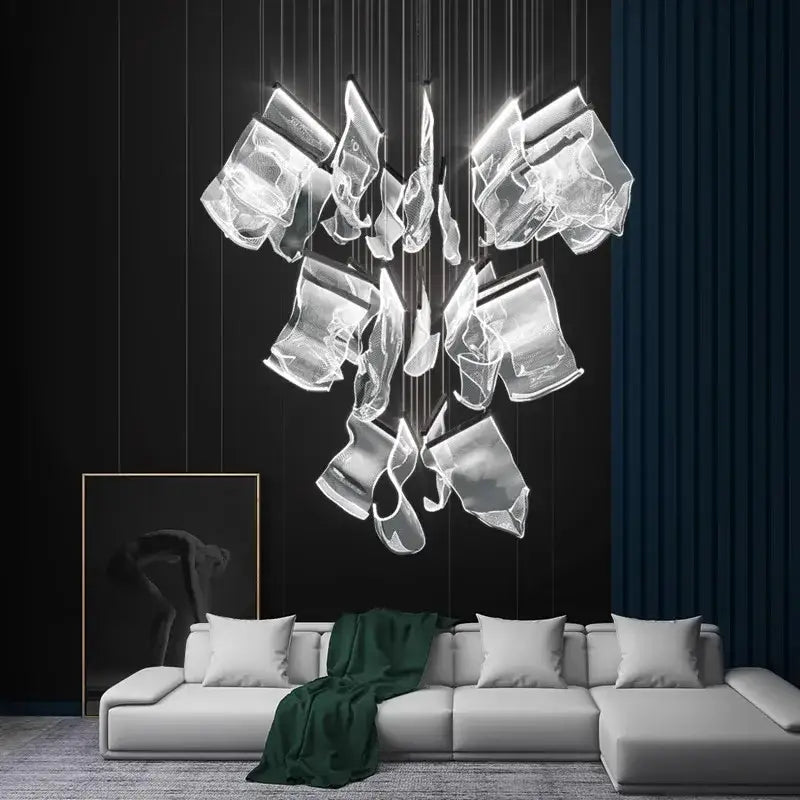 Modern sculptural glass crystal chandelier stair pendant light
